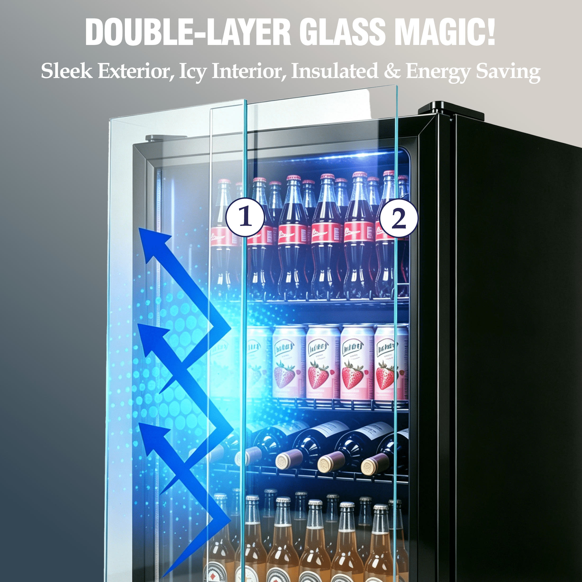 CALLIEVER 120 Can Fire-Resistant 35 CuFt Beverage Refrigerator with Glass Door, 110 V