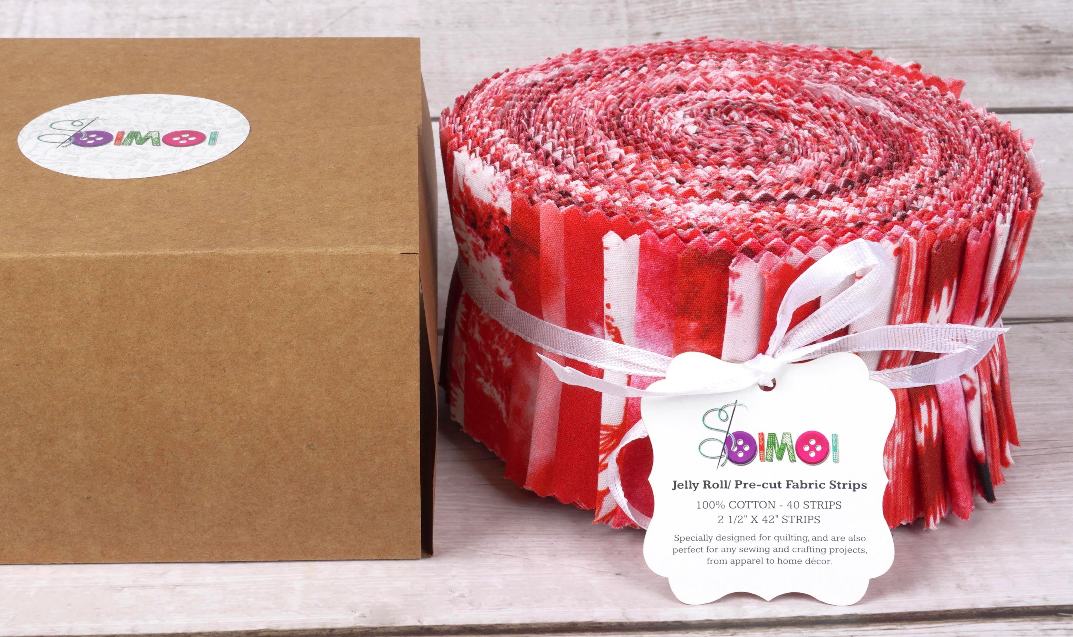 Soimoi 40Pcs Tie Dye Print Cotton Precut Fabrics For Quilting Craft Strips 2.5x42inches Jelly Roll - Red
