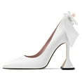 thumbnail image 2 of YDN Women Graceful Bowknot Pointed Closed Toe Slip on Pumps Pearls Special High Heels Party Prom Fashion Shoes Size 10 White, 2 of 4