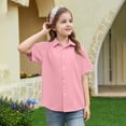 thumbnail image 2 of OIOLOYJM Girls Short Sleeve Dress Shirts Kids Spring Summer Cozy Soft School Uniform Casual Button Down Lapel Collared Shirt Pink 7-8 Year, 2 of 5