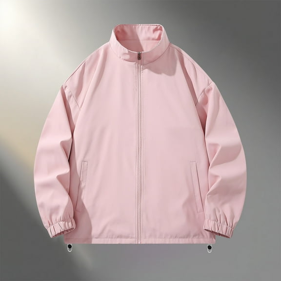 Men's Lightweight Jacket Zip Up Casual Windbreaker Spring and Autumn Outdoor Sportswear with Pockets Pink XXXL