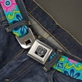 thumbnail image 2 of Buckle-Down Belt, Seatbelt Buckle Belt, Floral Burst Turquoise Blues Pinks Yellow Green, 34 to 52 Inches, 2 of 9