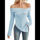 thumbnail image 2 of Suéter de Punto con Lazo y Hombros Descubiertos para Mujer, con Abertura Lateral, Estilo Y2K, A Azul M, 2 of 10
