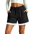 thumbnail image 2 of Womens Casual Lace Shorts Baeitkot Womens Casual Lace Shorts Elastic Waist Drawstring Loose Comfy Summer Shorts with Pockets Black L, 2 of 7