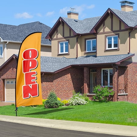 QSUM Open Themed Swooper Flag 7FT Now Open Advertising Feather Flag Banner for Store Sales (Orange&Red)