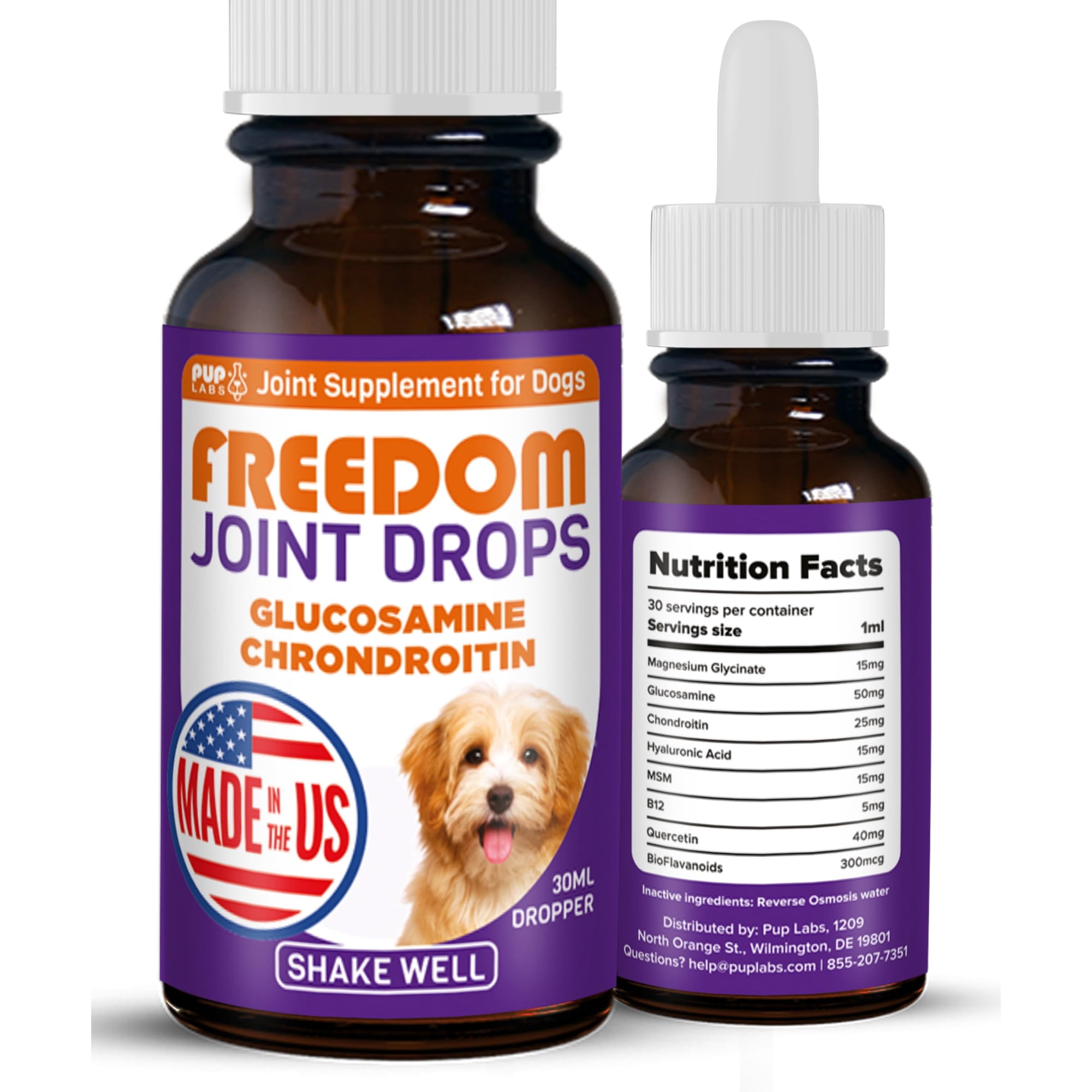 Freedom Joint Drops for Dogs with Hyaluronic Acid & Glucosamine, Joint Supplement for Dogs, 30 ml