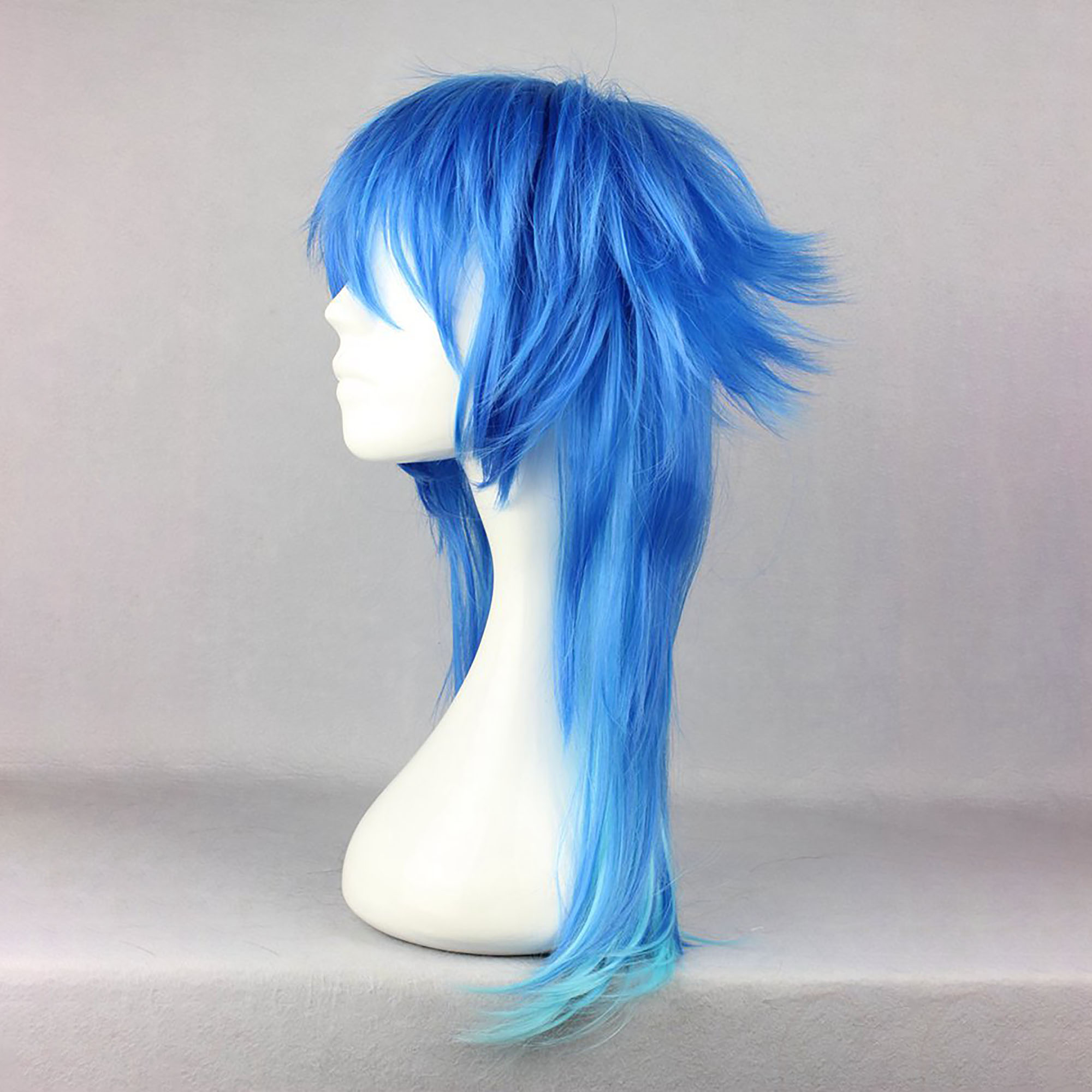 Unique Bargains Human Hair Wigs for Women Curly Long Wig with Wig Cap 24" Blue Gradient