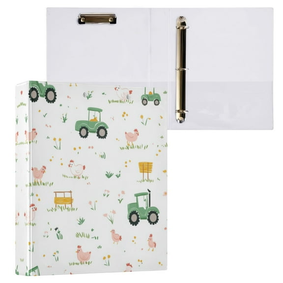 Cute Farmyard Pattern 3 Ring Hardcover Binders 1.5in Round Rings for Letter-Size Folder Paper Organizer Pockets for Office Student Recipe