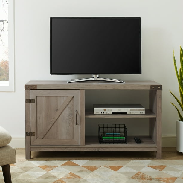 Manor Park Farmhouse Barn Door TV Stand for TVs up to 50", Grey Wash
