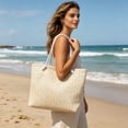 thumbnail image 4 of Woven Tote Bag with Cotton Rope Handles Large Capacity Foldable for Women Summer Beach Vacation Daily Use, 4 of 6