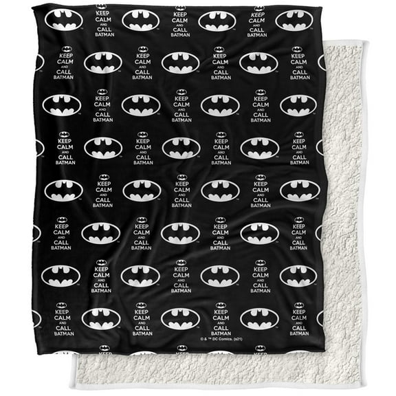 Batman Blanket, 50"x60", Keep Calm and Call Pattern Silky Touch Sherpa Back Super Soft Throw Blanket