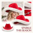 thumbnail image 3 of Furry Fluffy Trim Halloween Western Cowboy Hat with Decorative Band, Wide Brim Fashion Headwear, Stylish Accessory for Halloween Parties, Concert, Festival Celebrations and Trendy Outfit Red, 3 of 10