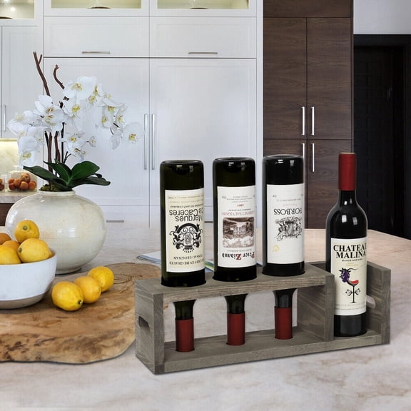 4 Bottles Countertop Wine Rack, Rustic Wood Tabletop Wine Storage Stand Holder