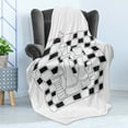thumbnail image 4 of Board Game Soft Flannel Fleece Blanket, Chess Theme Outline Style Pieces with Abstract Board Design Zigzags Monochrome, Cozy Plush for Indoor and Outdoor Use, 50" x 70", Black White, by Ambesonne, 4 of 5