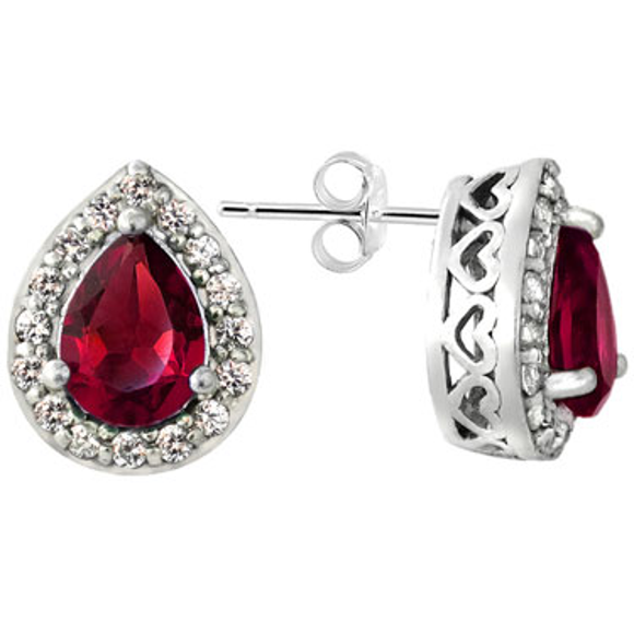 Sterling Silver Ruby Teardrop Earrings - Stud