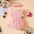 thumbnail image 2 of WIBACKER 0-18M Infant Baby Girl Summer One-piece Outfit Ruffles Sleeve Flower Waist Romper Dress with Headband for Toddler, 2 of 7