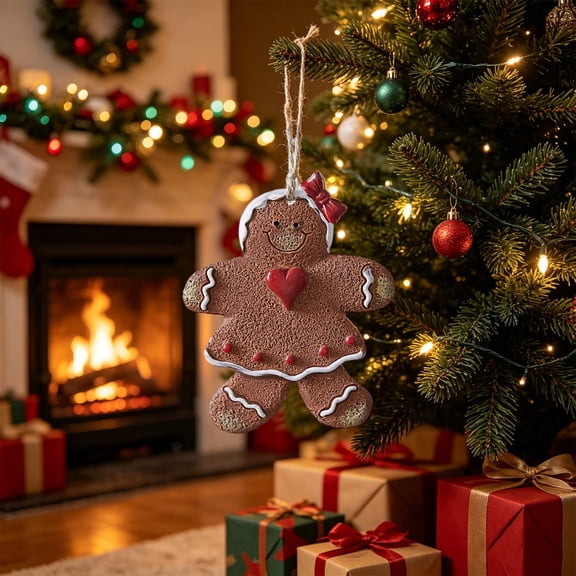 PONPRNGY 1Pc Gingerbread Man Ornaments for Christmas Tree, Gingerbread Christmas Decorations, Adorable Resin Figurines Decor for Tree, Home, office, Baking Party