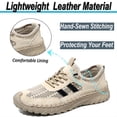 thumbnail image 2 of Men's Casual Sneakers Breathable Mesh Lightweight Comfort Non-Slip Leather Loafers Hollow Outdoor Handmade Shoes Beige 7.5 US, 2 of 7