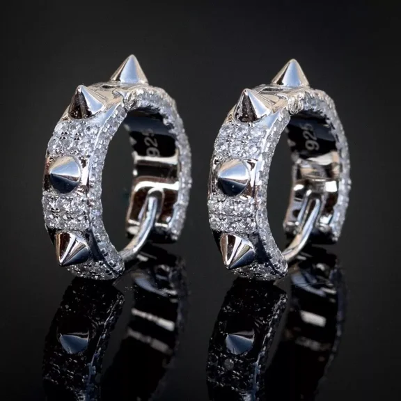 2.3 Ct Round Lab Created Diamond Men's Punk Hip Hop Earrings 14K White Gold Plated