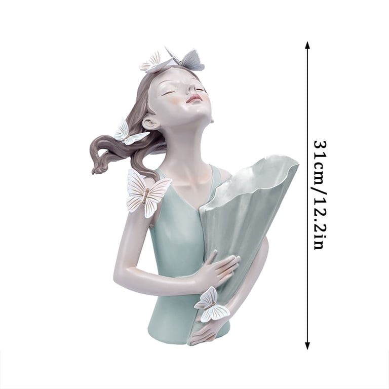 Piwvid Creative Resin Butterfly Girl Sculpture and Flower Vase 