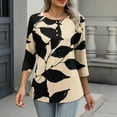 thumbnail image 4 of Sakmal Business Casual Womens Blouses Button Down Beige Shirts Henley Floral 3/4 Sleeve Tops for Women, 4 of 9