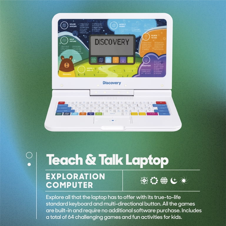 Discovery Kids, Teach & Talk Swivel Laptop, 60 Games, Pivoting LCD 