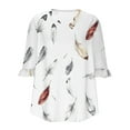 thumbnail image 6 of JTZGDY Womens Tops 3/4 Flared Sleeve Cute Floral Printed Summer V Neck Graphic Tunic T-Shirts Loose Irregular Hem Blouse Dressy Ruffle Top White S, 6 of 6
