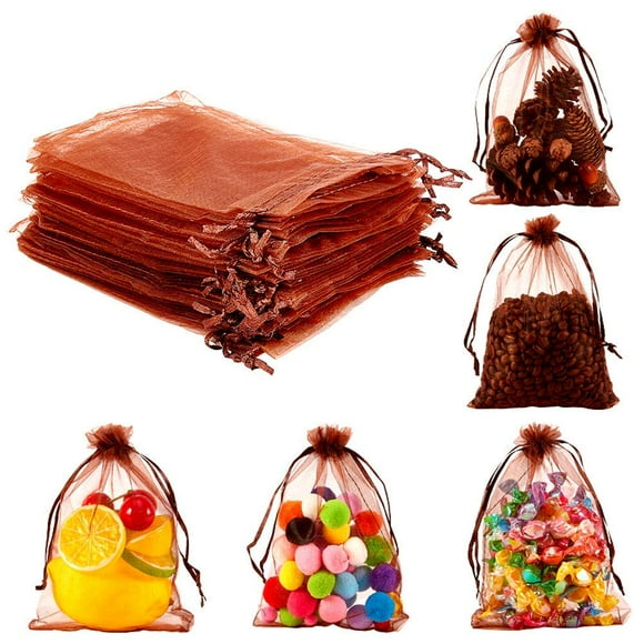 PH PandaHall 100 Pcs Sacs en Organza Chocolat 5x7 Pouces Sacs à Cordon pour Fête Mariage Pochettes à Bijoux Sacs en Maille Transparente Sacs Cadeaux pour Baby Shower Fête d'Anniversaire Saint-Valentin Noël