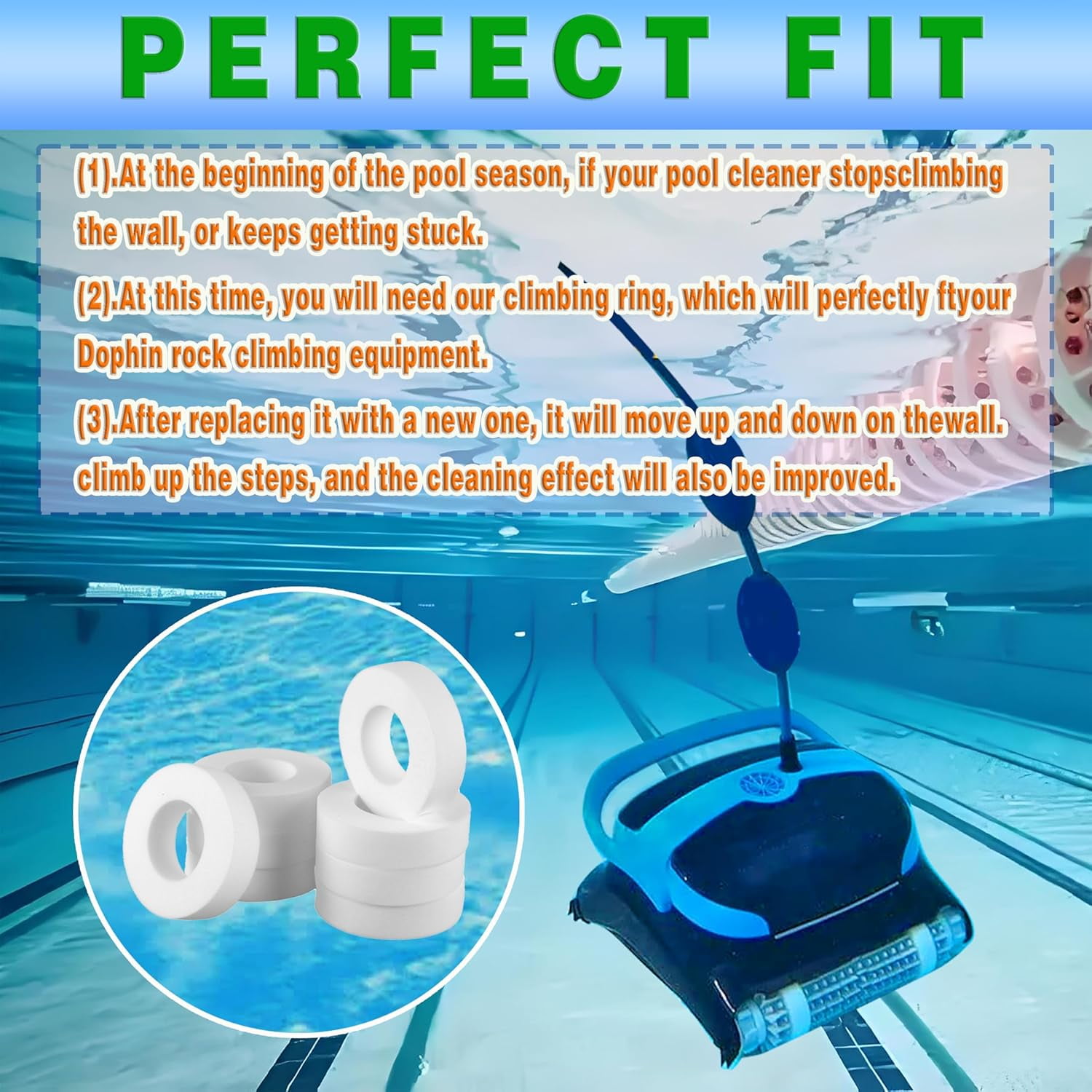 Pool Cleaner Climbing Rings for Dolphin Maytronics Nautilus Robotic Replacement Part 6101611-R4 for Nautilus/CC Plus DX3 DX4 DX6 M200/M400/M500 Ultimate Wall Adhesion Perfect Match (8 Pack)