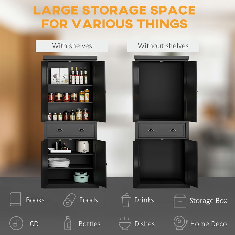 GVN Kitchen Pantry,72.5" Kitchen Cabinet, Pantry Storage Cabinet with Doors and Shelves, Freestanding Food Pantry Cabinet, Black