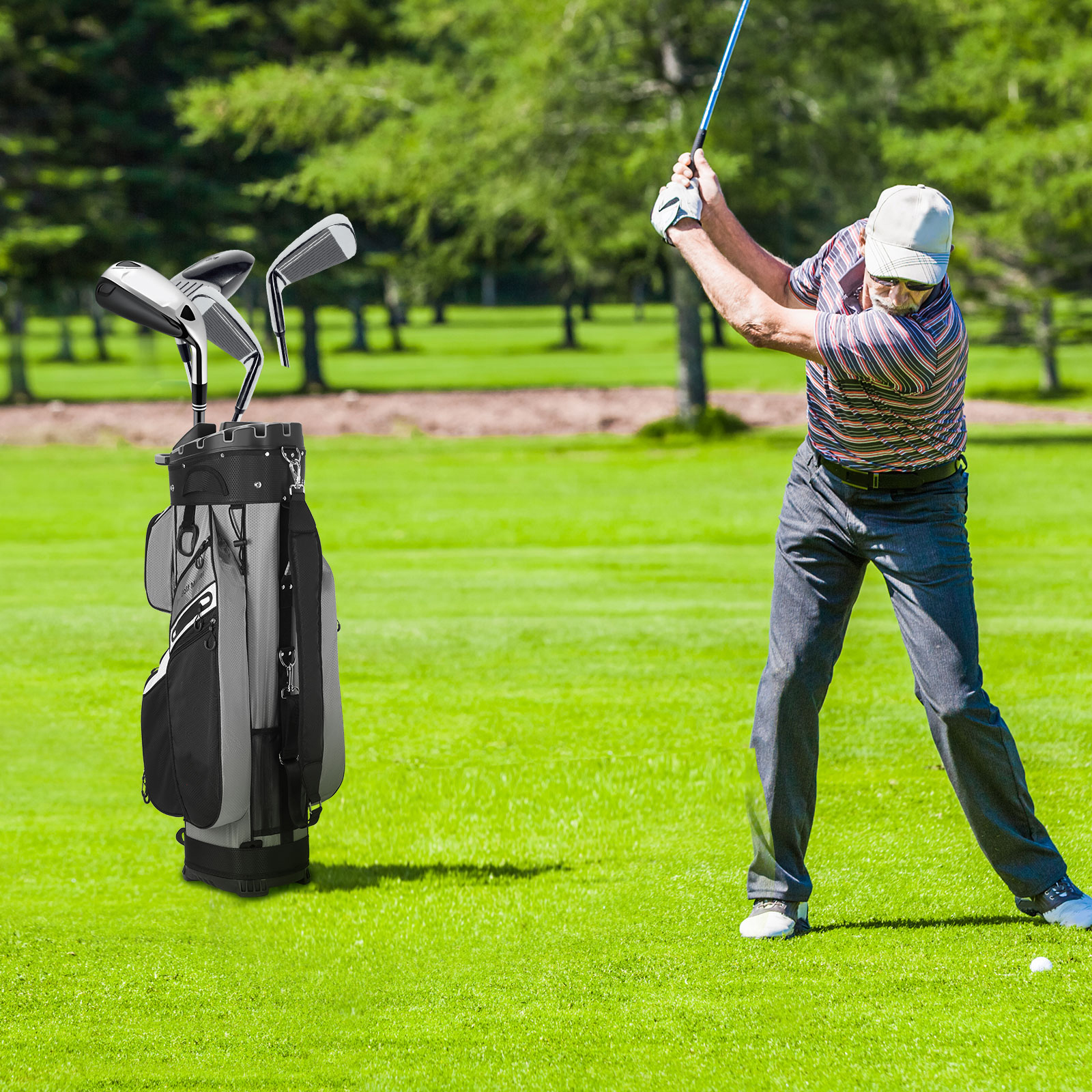LIOOBO Golf Cart Bag with 14 Way Organizer Waterproof Black Nylon for Organized Club Storage