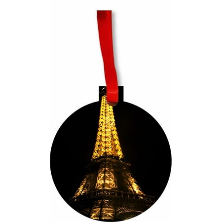 Eiffel Tower Christmas Tree Ornament Eiffel Tower Lit Up for Christmas Hanging Hardboard Round Shaped Tree Ornament - (Flat) - Holiday - Christmas - Tm - Made in the USA ()
