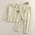 thumbnail image 2 of KPOPLK Girls Pajamas Set Kids Long Sleeve Crew Neck Cute Print PJs Teen Kids Cotton Jammies Outfit Size 7-8 Years,Beige, 2 of 5