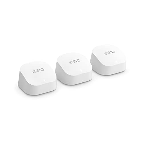 Certified Refurbished Amazon eero 6+ mesh wifi system - Supports internet plans up to a Gigabit, Coverage up to 4,500 sq. ft., Connect 75+ devices, 3-pack