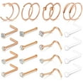 thumbnail image 1 of 32 PCS 20G Nose Rings for Women Nose Rings Hoops Nose Studs Screw Nose Piercings Jewelry Stainless Steel for Women Men Silver Rose Gold Black Rainbow, 1 of 2