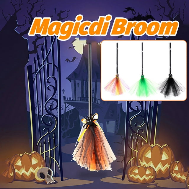 Xihbxyly Escoba de Halloween, Araña Luminosa, Diseño Decorativo de Magia, Crea Una Atmósfera Espeluznante, Ideal para Fiestas, Celebraciones de Halloween, Material de Plástico E Hilo de Red, Incluye