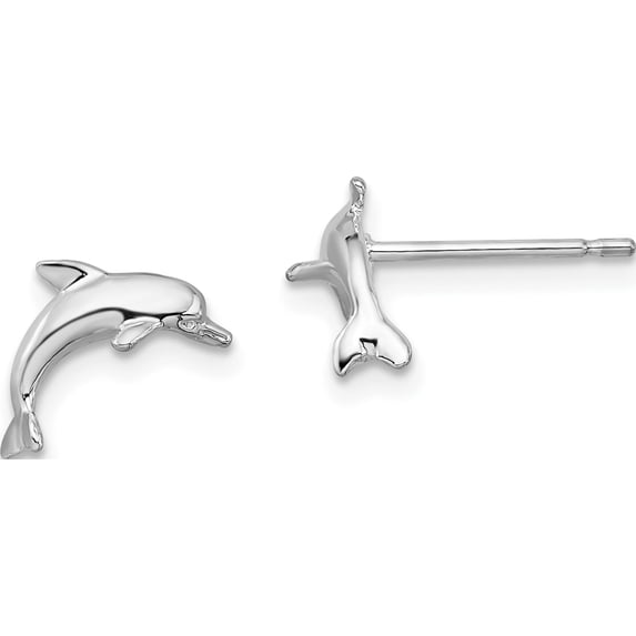 Sterling Silver Polished Dolphin Post Earrings (Width 10) (Length 9.4) - Jbsp
