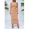 thumbnail image 4 of Vestido PRETTYGARDEN Maxi con Hombros Descubiertos, Fruncido y Abertura Beige XL, 4 of 8