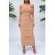 thumbnail image 4 of Vestido PRETTYGARDEN Maxi con Hombros Descubiertos, Fruncido y Abertura Beige XL, 4 of 8