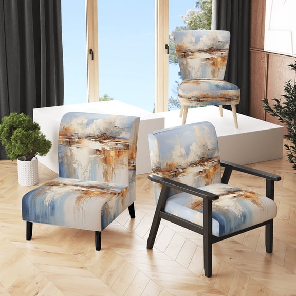 Designart "Coastal Ocean Coastal Reflections" Upholstered Landscapes Accent Chair and Nautical & Coastal Arm Chair - Multiple Color & Pattern