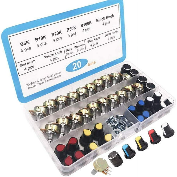 20Pcs Potentiometer Kit,B5K B10K B20K B50K B100KLinear Rotary Potentiometer, Rotary Potentiometer, 3 Terminal Linear Potentiometer, Wh148