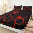 thumbnail image 3 of jejeloiu Hexagon Honeycomb Pattern Queen Sheet Sets,Minimalism Geometric Style Flat Sheet,Neon Red Black Queen Fitted Sheet For Adults,Luxury Bedroom Decor,4-Piece, 3 of 7