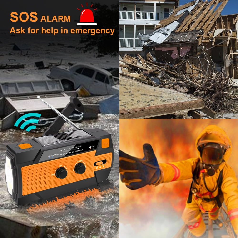 NPET Emergency Crank Radio，4000mAh-Solar Hand Crank Portable AM/FM/NOAA Weather Radio