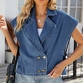 thumbnail image 6 of Women's Lapel Denim Vest Casual Loose Fit Button Down Jean Vest Tops Sleeveless Business Work Jean Waistcoat, 6 of 8
