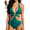 Green, variant on Women's Cutout Halter One-Piece Swimsuit, Deep V Neck O-Ring Open Back Bathing Suit, Black M-XXL