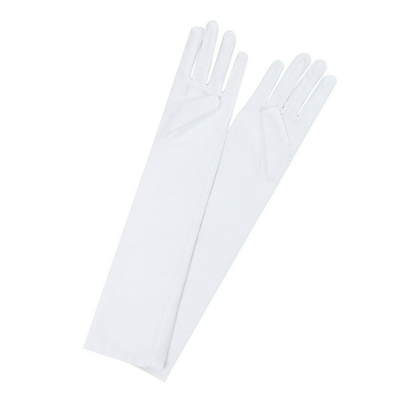 Clearance! Baberdicy Women Party Gloves 22'' Long Black White Satin Finger Mittens White