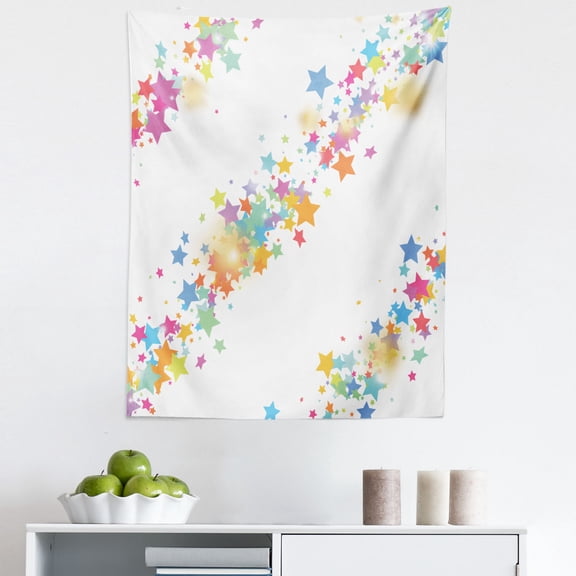 Stars Tapestry, Illustration of Colorful Star Lines Cartoon Style Pattern Diagonal Design, Fabric Wall Hanging Decor for Bedroom Living Room Dorm, 5 Sizes, Multicolor, by Ambesonne