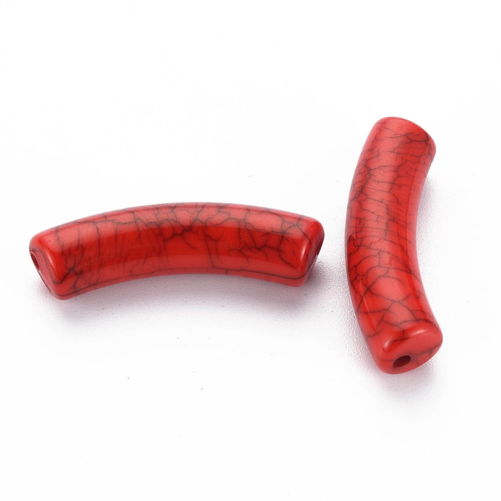 Opaque Crackle Acrylic Beads Curved Tube FireBrick 32x10x8mm Hole: 1.8mm about 330pcs/500g