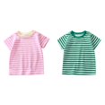 thumbnail image 1 of (2-Pack) Rinsvye Kids Striped Short Sleeve T Shirt Unisex Design Top And Girls Basic Yet Stylish Item For Wardrobe Layering Or Standalone Wear Soft Comfortable Fit, 1 of 7