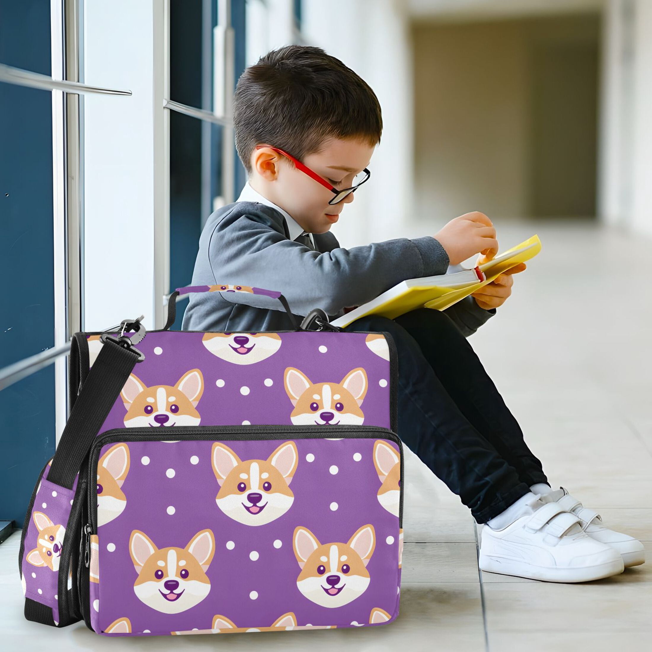 3 Ring Zipper Binder with Shoulder Strap Waterproof Trapper Keeper 2 Inch D-Ring 500 Sheets Capacity Corgi Dog Faces